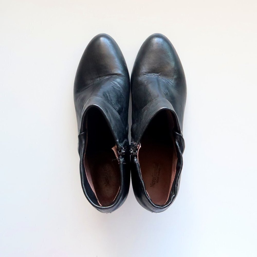 Nero Giardini Black Leather AlmondToe Tapered Sturdy Heel Ankle Boots Booties - Picture 3 of 16